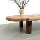 XXL oval coffee table in solid oak, cylindrical base, 1950s.