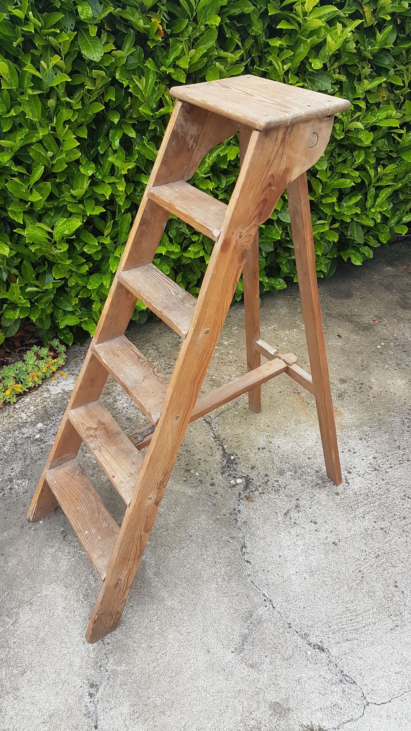 Old escabeau relooked on the sides and beautiful patina on the steps