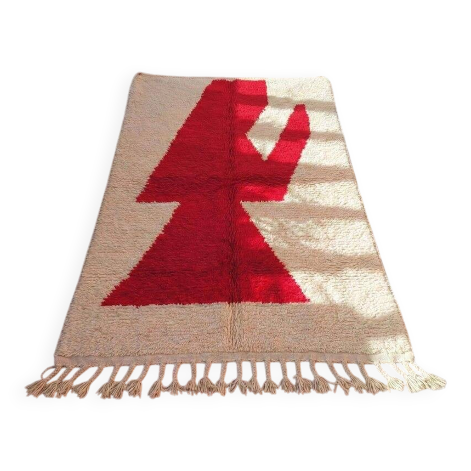 Tapis berbère en laine pure fait main rouge et blanc 150/250 cm