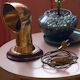 Lampe de table en laiton et bois