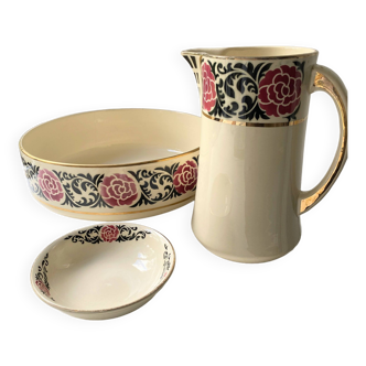 Vintage toilet set, Art Deco, Broc, basin and cup from Saint-Amand-les-Eaux, stamped