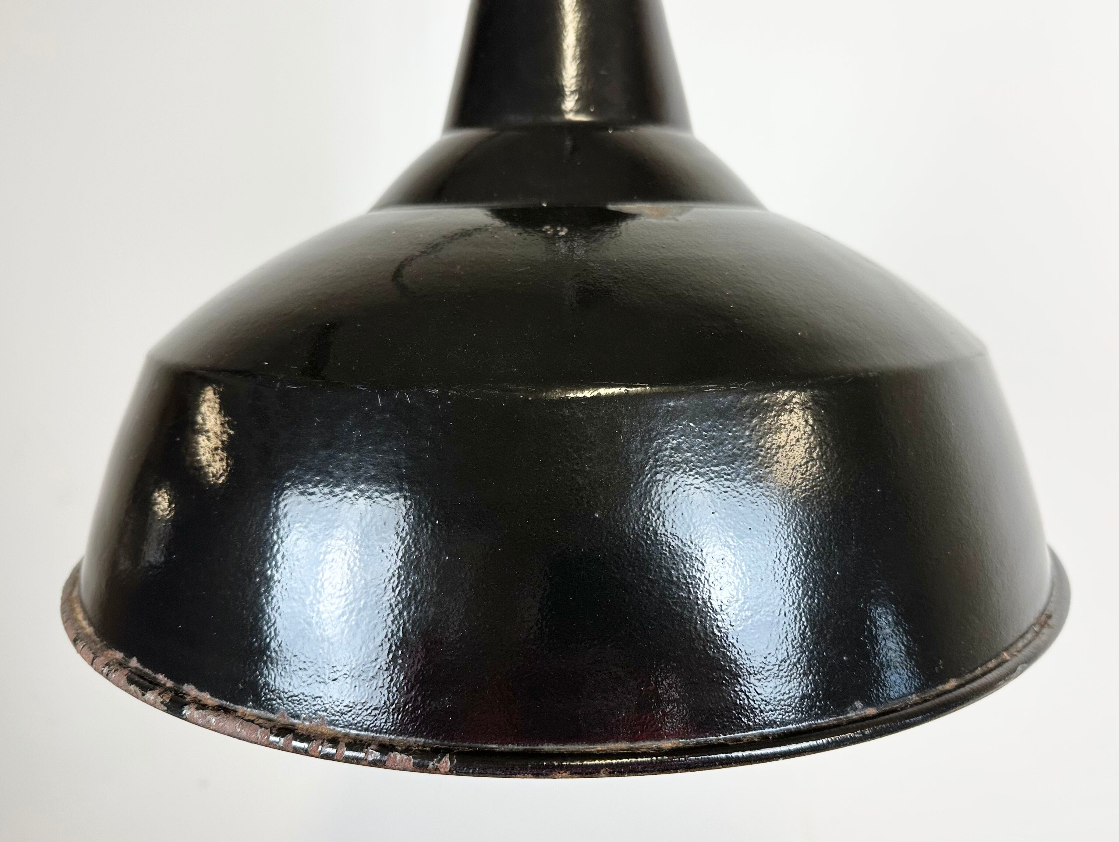 Industrial Black Enamel Factory Lamp with Cast Iron Top, 1950s