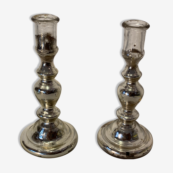 Pair of candle holders eglomized glass