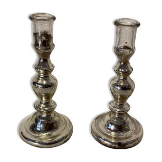 Pair of candle holders eglomized glass