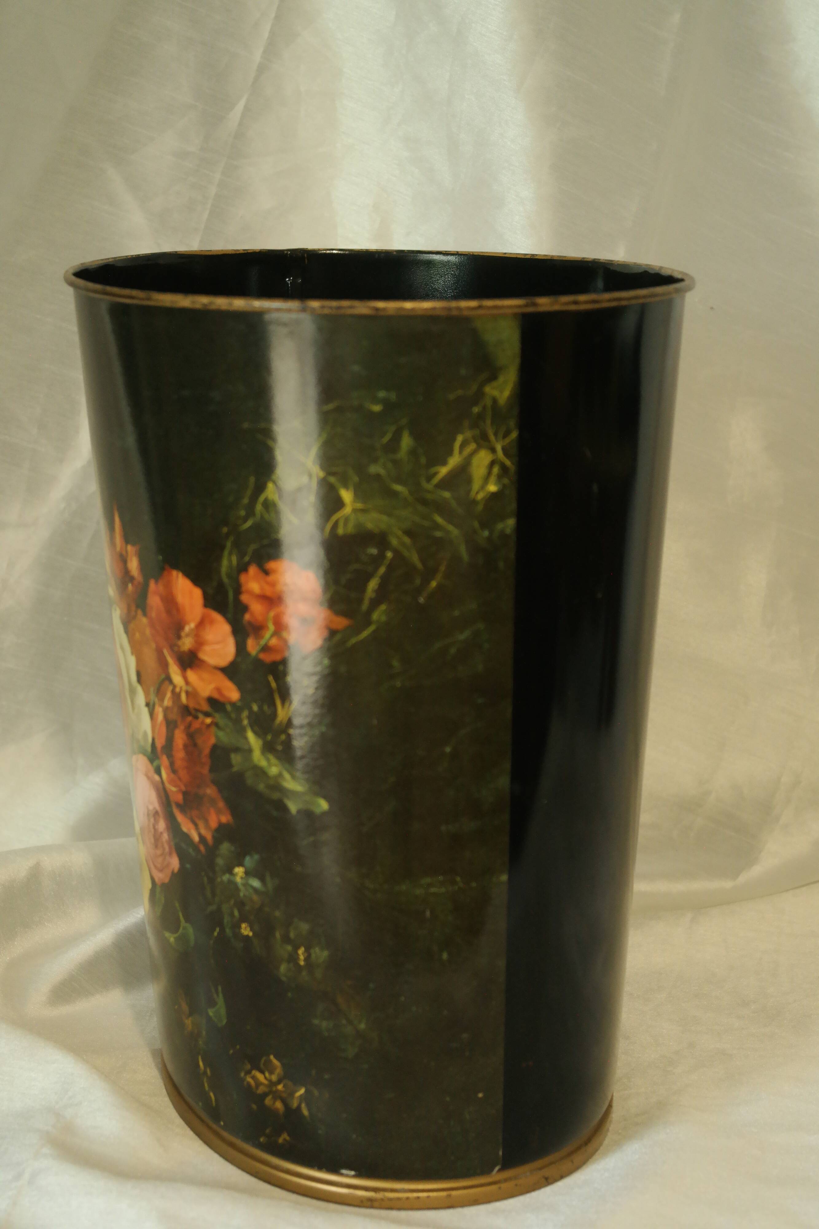 Vintage silkscreened sheet metal paper basket Napoleon III style