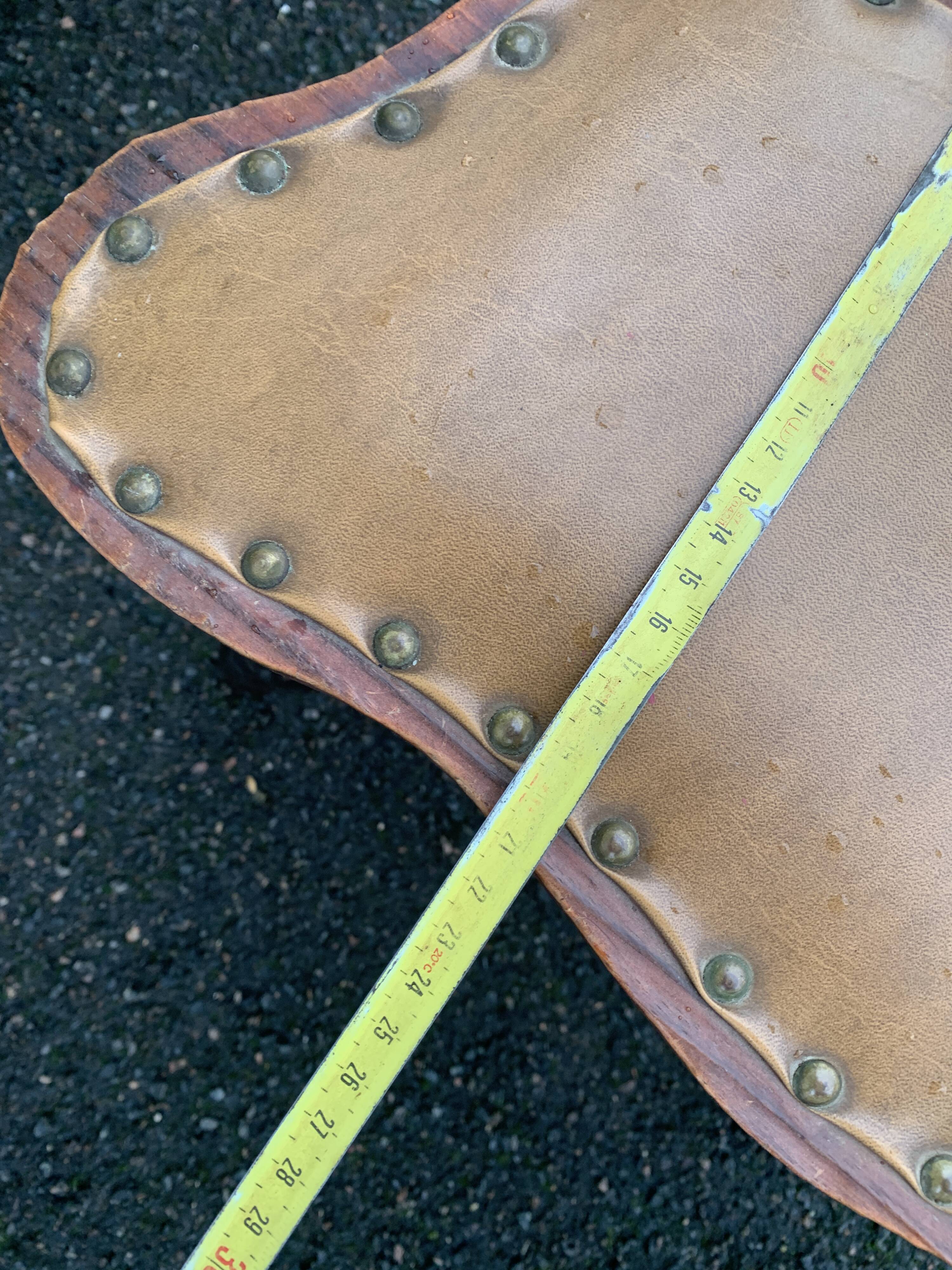 Pair of vintage French three-legged chairs with Breton style backrest, wooden seat 1960s