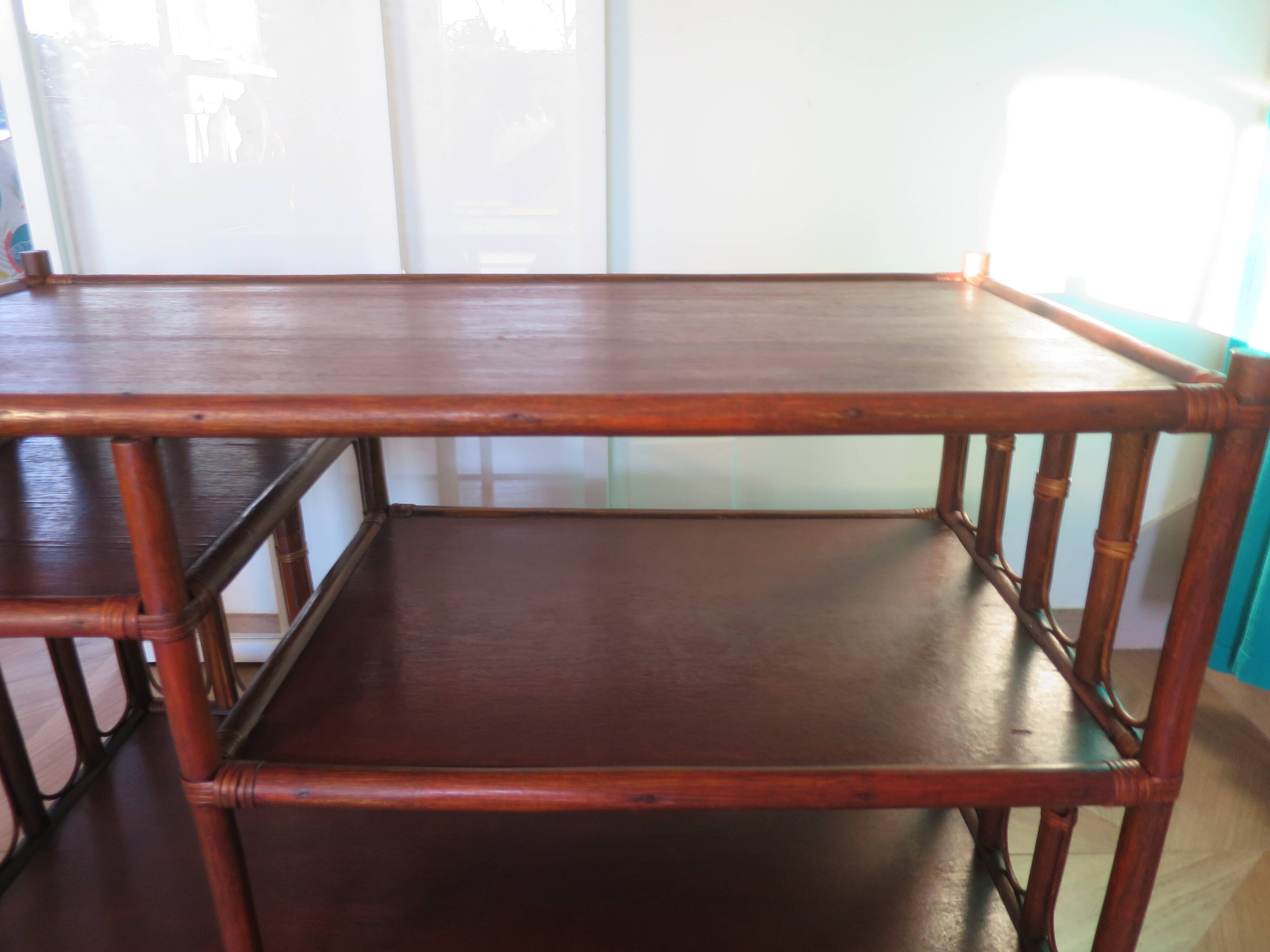 Retro side table - vinyl furniture - rattan and bamboo - 1980s