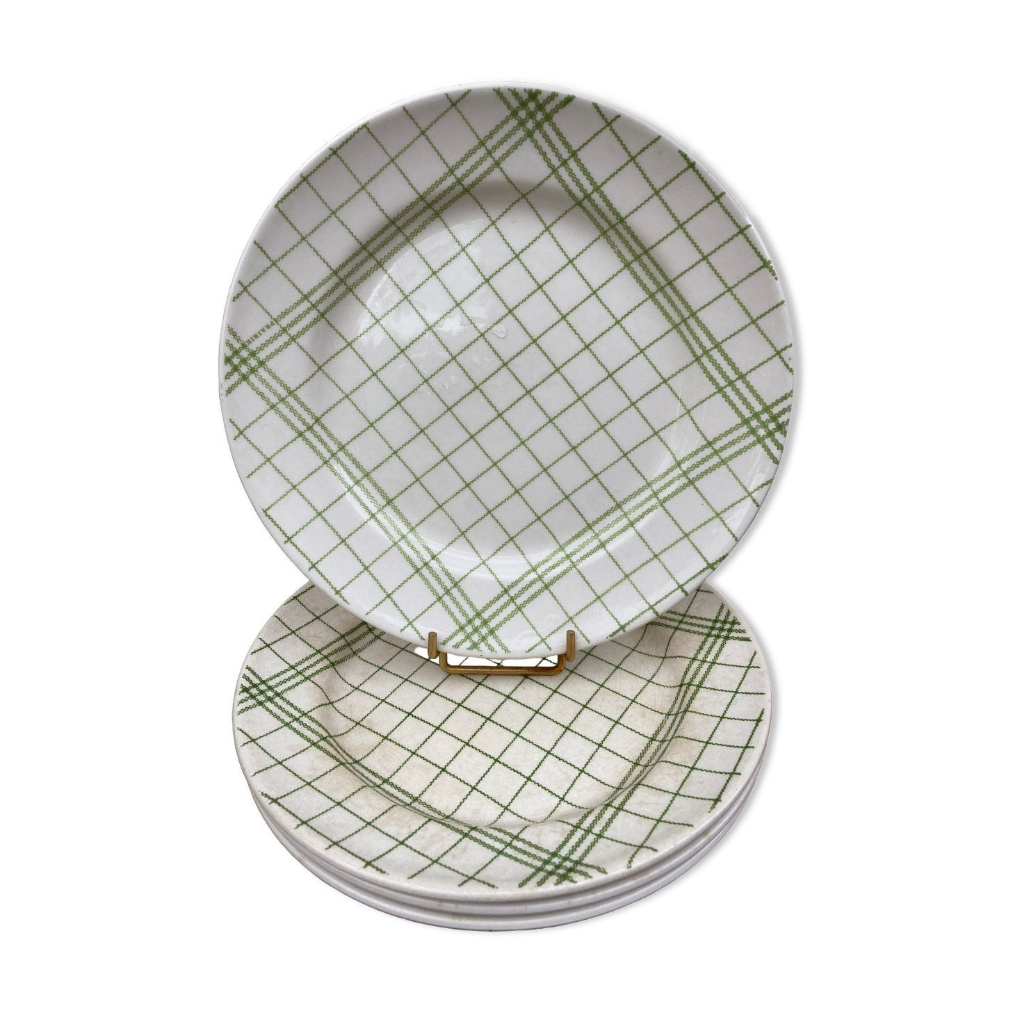 4 flat plates Gien tea towel pattern