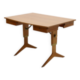 Height adjustable birch and brass partner desk 1960s