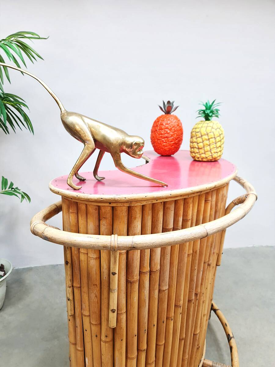 Vintage curved rattan bamboo cocktail bar Tiki bar