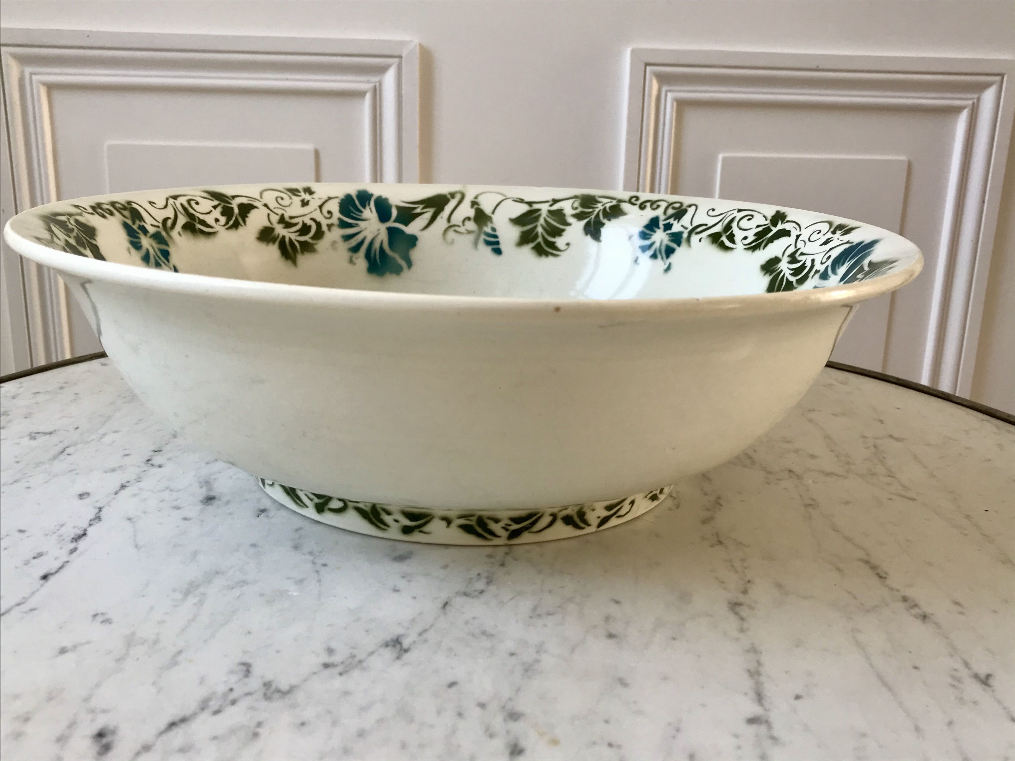 salad bowl Terre de Fer Céranord model "Clairefontaine" green 30s