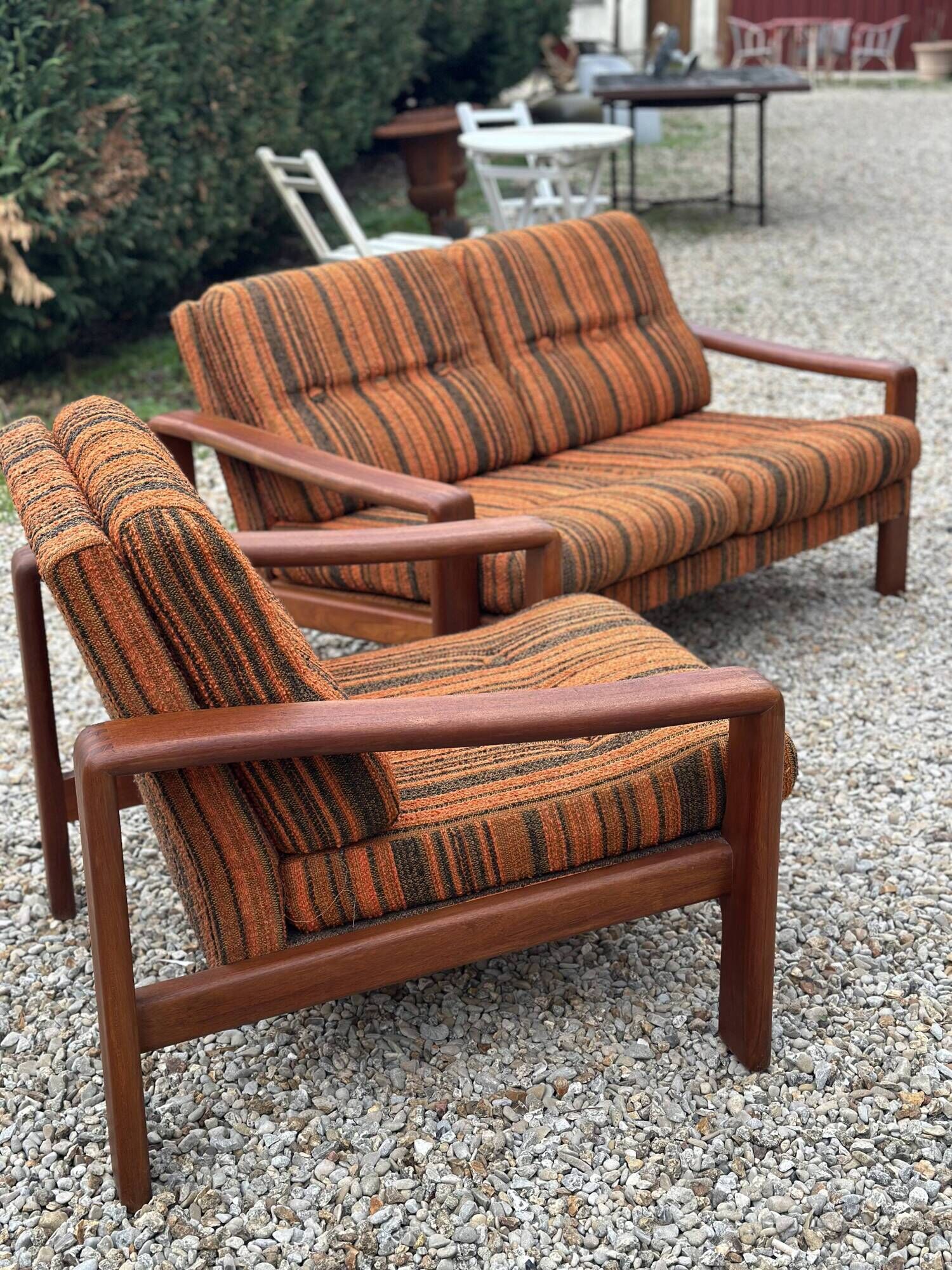 Vintage Scandinavian living room from the 1970s in teak and fabric.