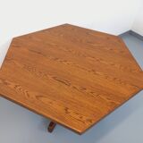 Vintage 80s hexagonal dining table in oak wood