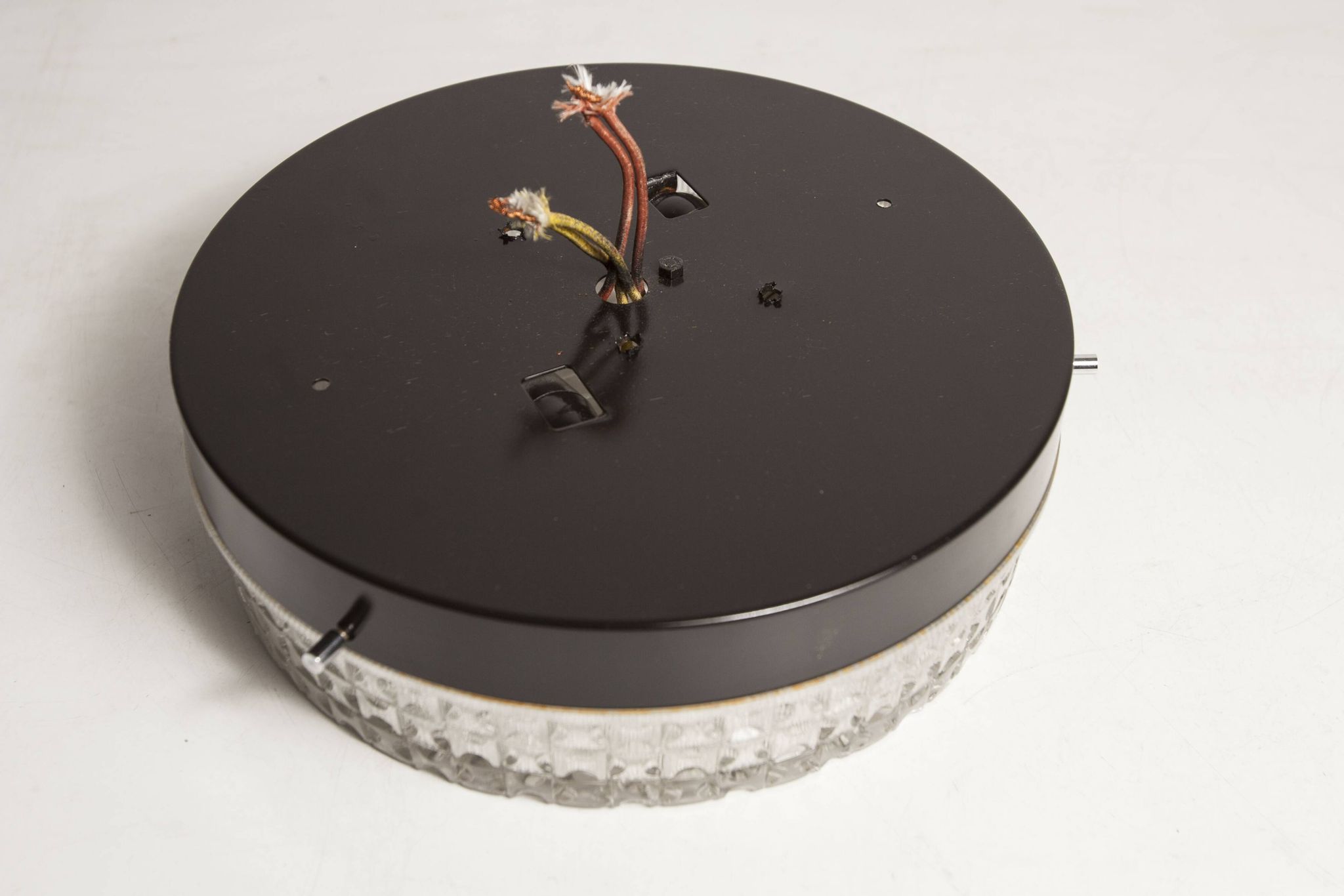 S+ Megal round ceiling light in black and opaque Swiss machined glass 90
