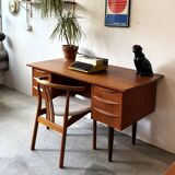 Freestanding teak desk, Denmark 60s/70s, vntg, mid-c modern
