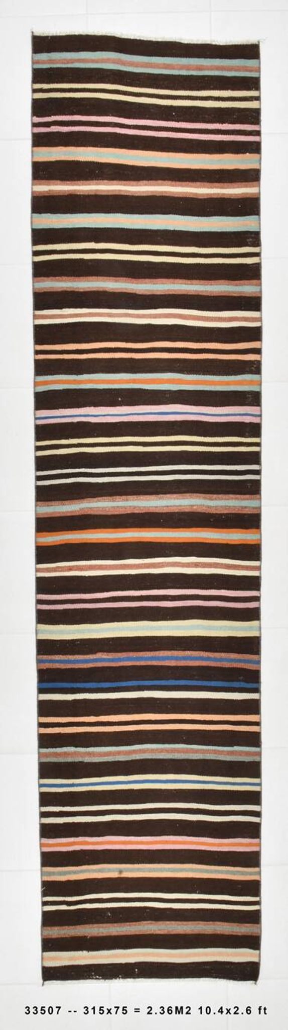 Striped Pattern Brown Kilim Runner Rug, 75x315Cm