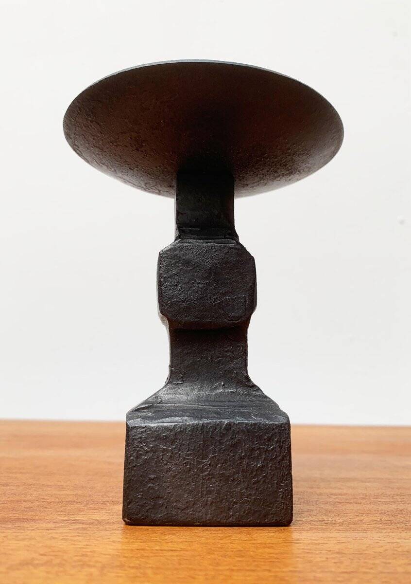 Brutalist wrought iron candlestick from the mid-century.