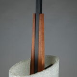 Scandinavian floor lamp in black lacquered steel and teak with two diffusers