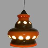 Ceramic pendant lamp, vintage Space Age hanging light, retro 1970s design, pen