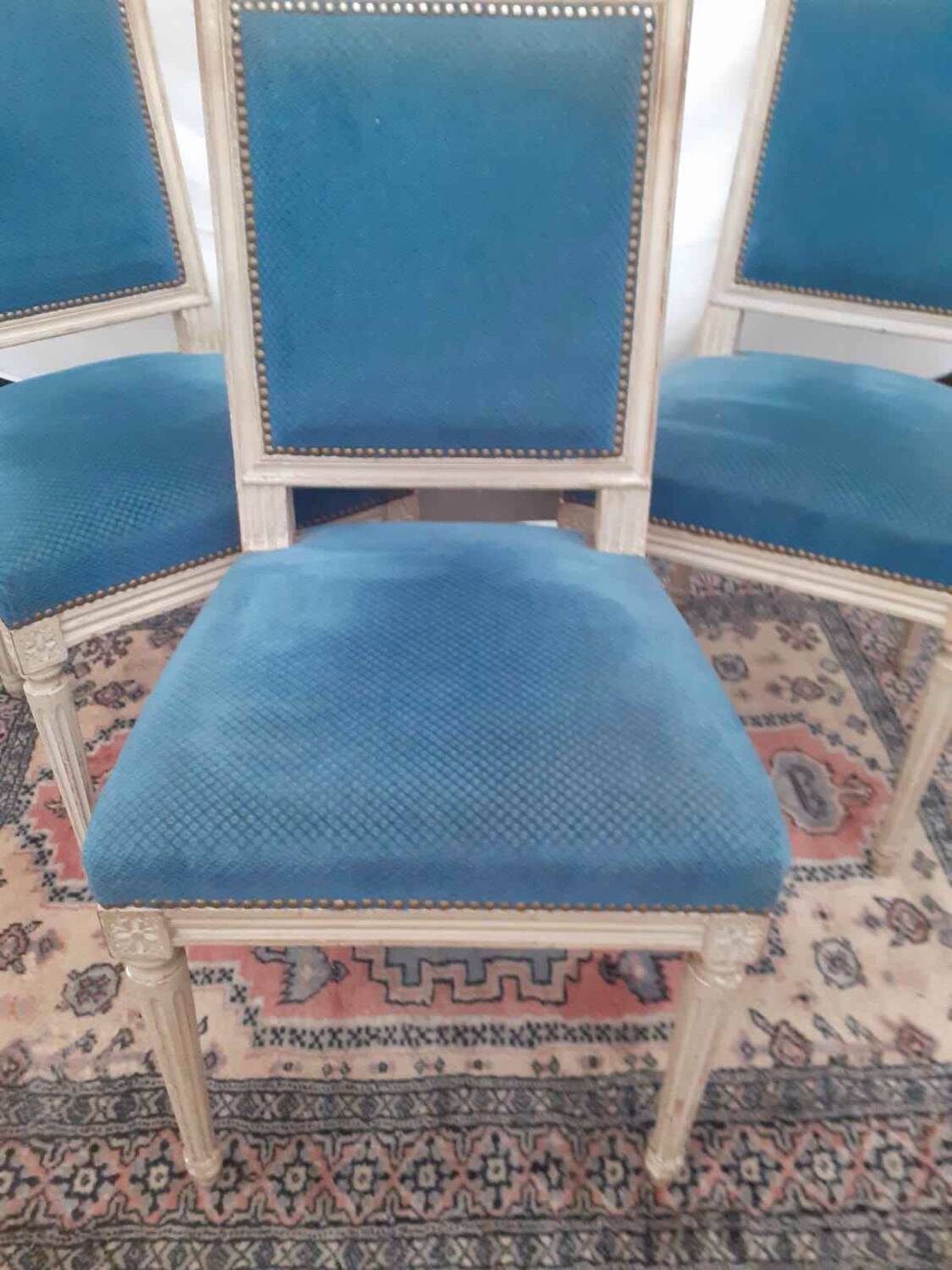 3 Antique Louis XVI style chairs with patina