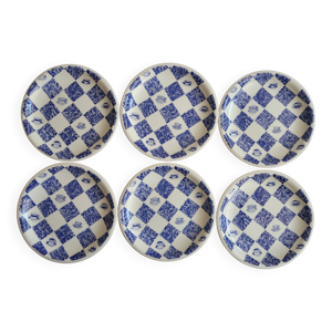 lot 6 assiettes damier - bleu