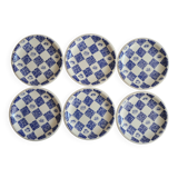 Set of 6 vintage blue and white checkered plates