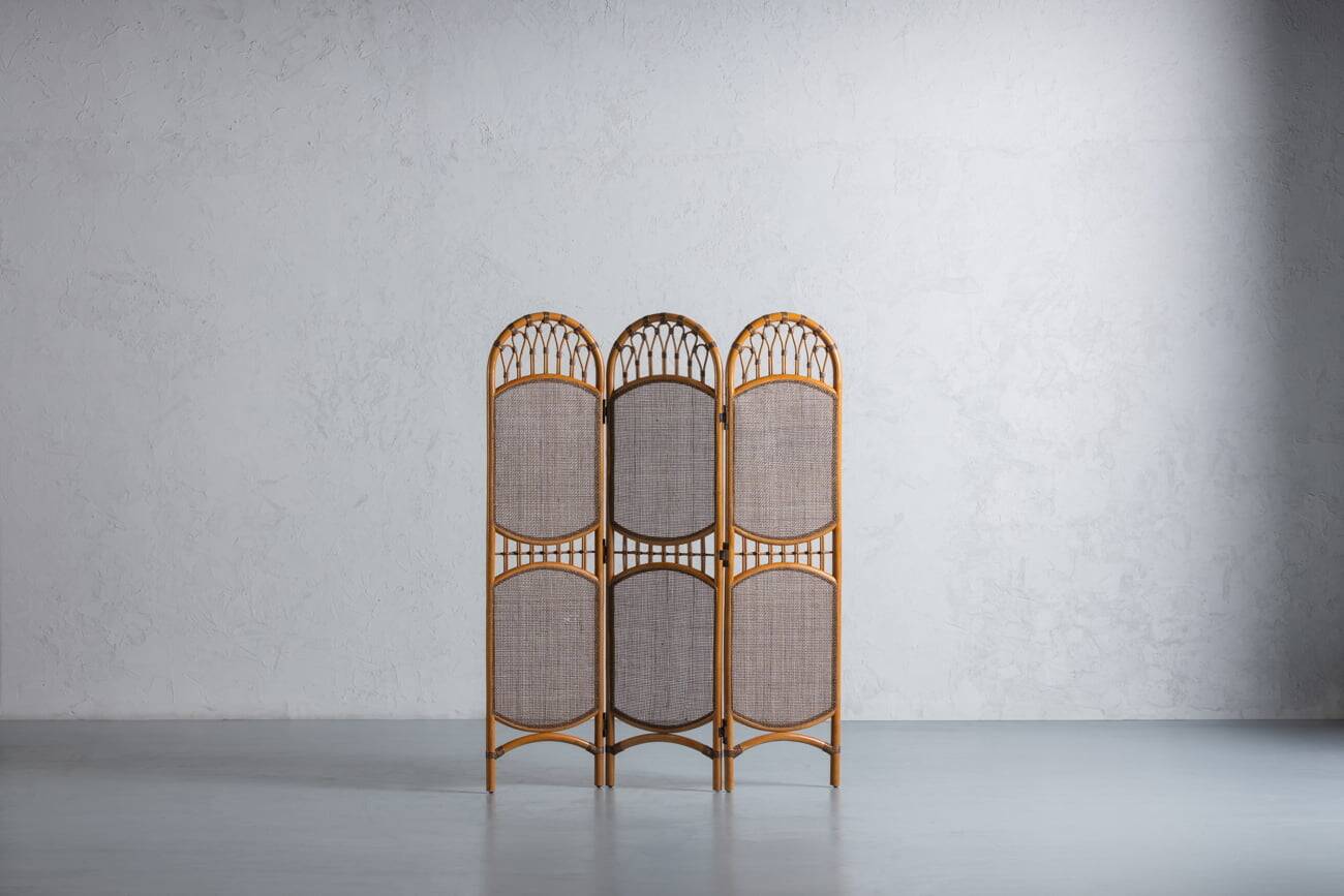 Mid-century room divider in bamboo and cane, Denmark, 1970s