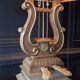 Monumental lyre lamp in oak and zinc (unique piece) 120cm in height.