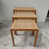 Set of 3 vintage cane nesting coffee tables