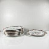 Set of 8 flat plates Gien model Rouen Sainfoin, 1990