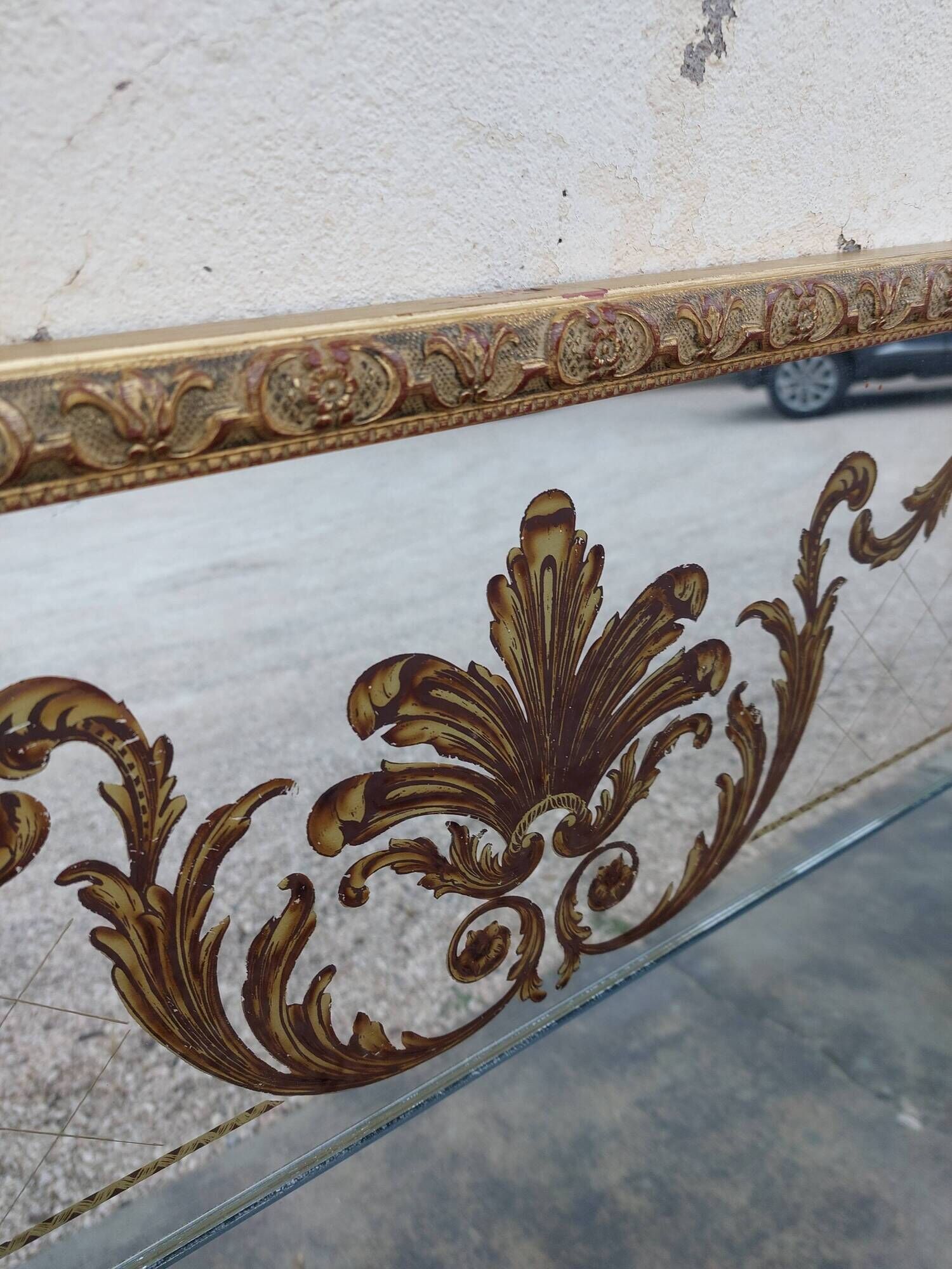 Venetian mirror Art Deco brasserie bistro in eglomerized glass 204x105cm