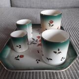 Tray with its 4 vintage cups from the Fives Lille faience factory