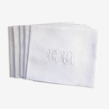 5 serviettes de table  monogrammées "EH"