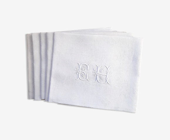 5 serviettes de table monogrammées "EH"