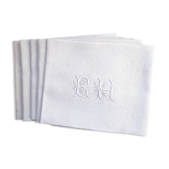 5 monogrammed napkins "EH"