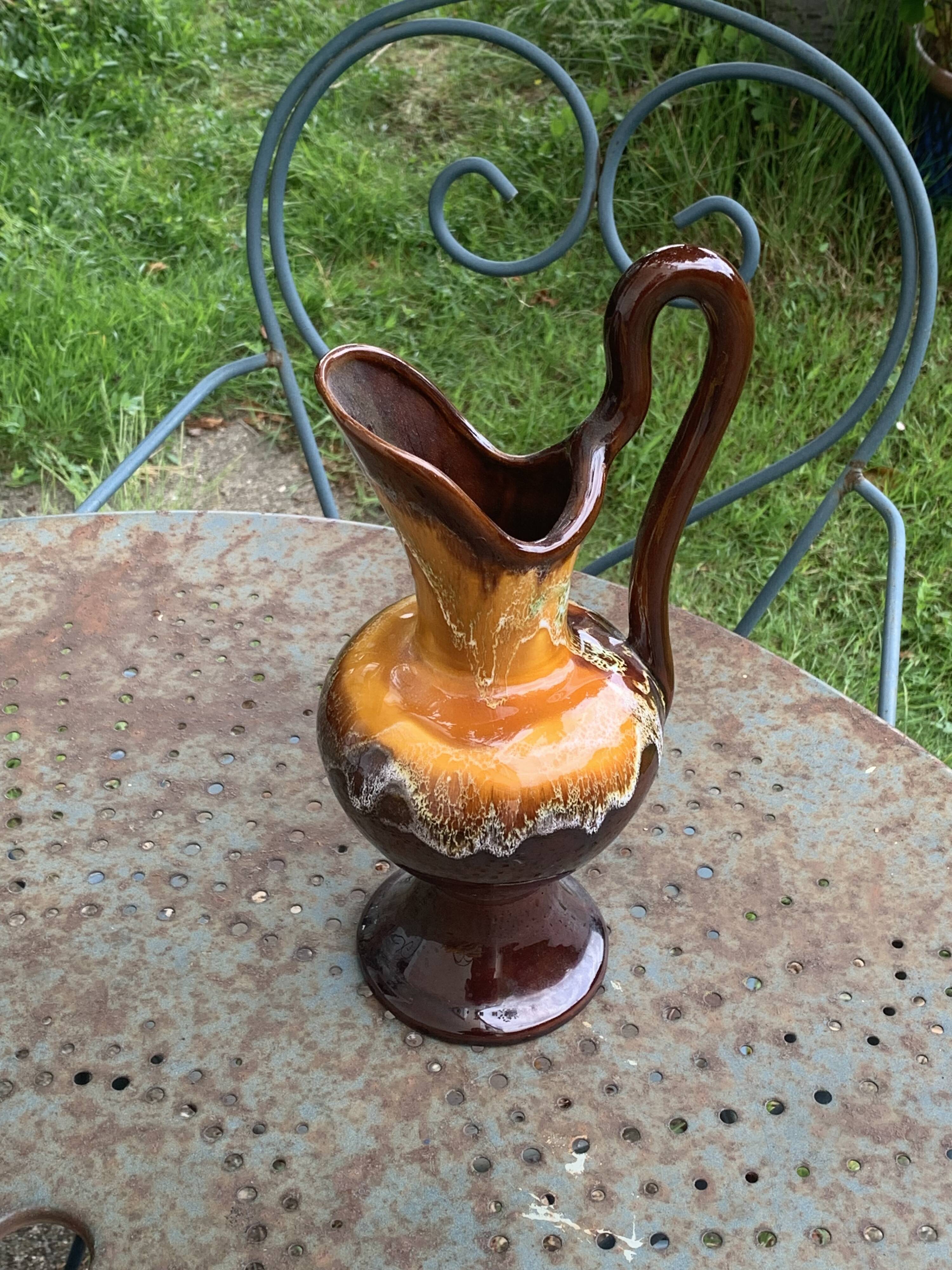 Carafe with handle, jug, vase in Vallauris style enamelled ceramic