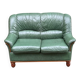 Vintage 2-seater sofa in green leather and solid wood