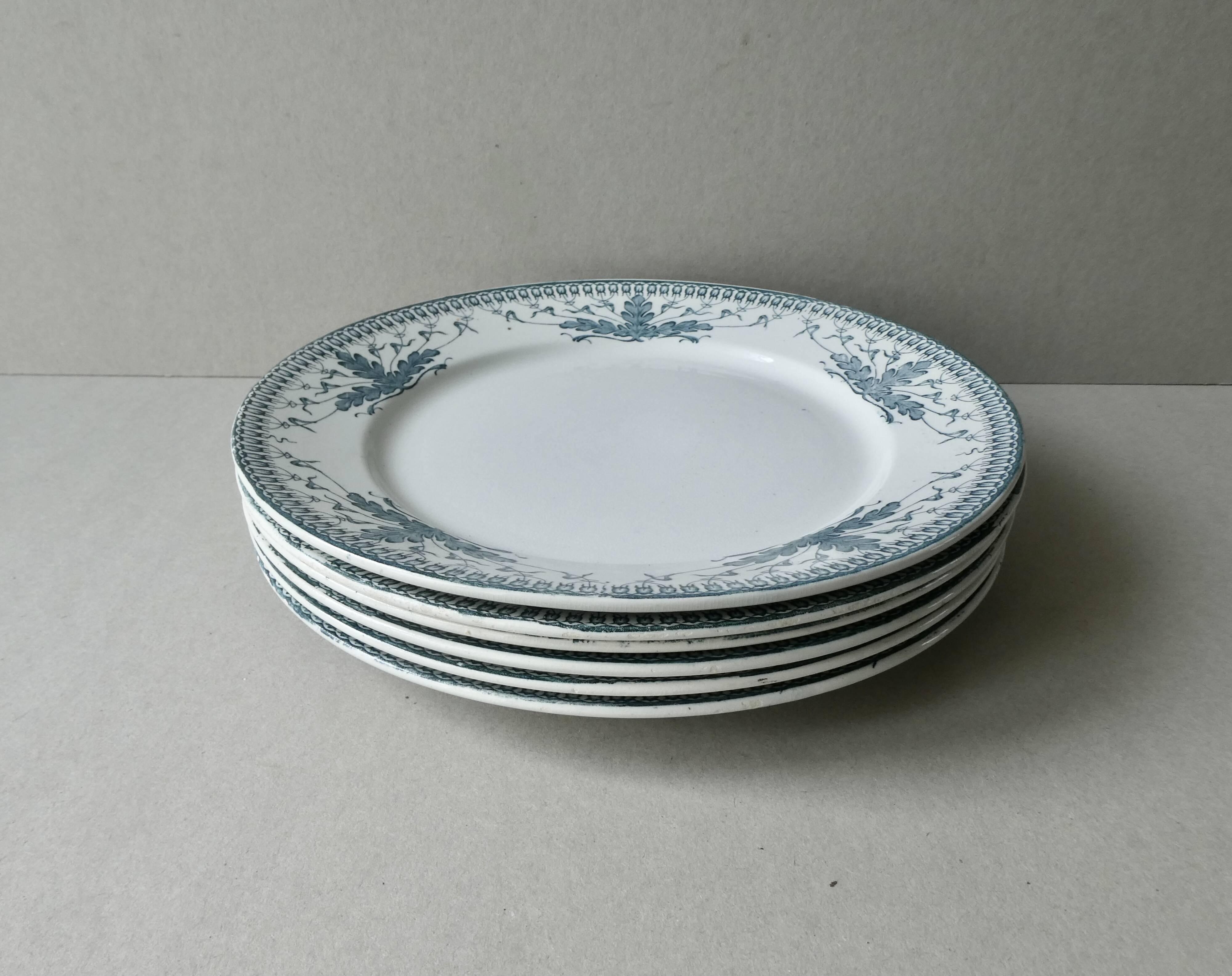 6 large ironstone plates, Badonviller France, D 24 cm