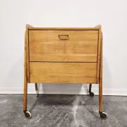 Rare 1970s Danish-Style Wooden Cabinet on Wheels | Vintage Nightstand,