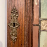 Rare - antique wooden furniture door with art nouveau stained glass