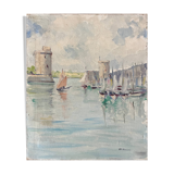 Tableau HST Le Port la Rochelle Post impressionniste 1900 signé Et. Simoni