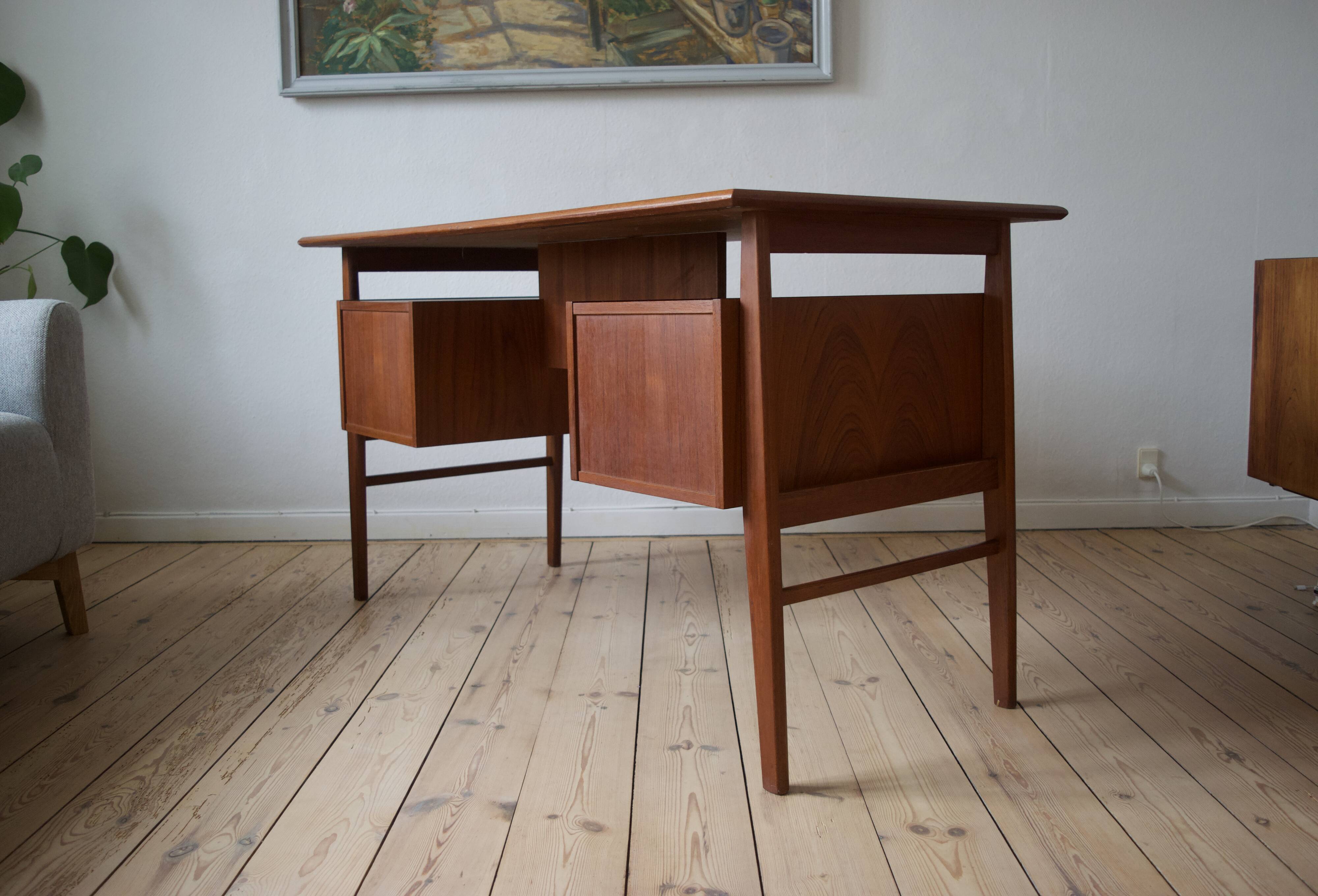 Danish teak desk by Gunnar Nielsen for Tibergaard, 1960s