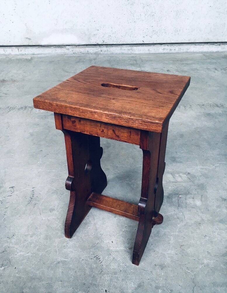 Amsterdam School Design Oak Handle Stool, Netherlands, 1920s