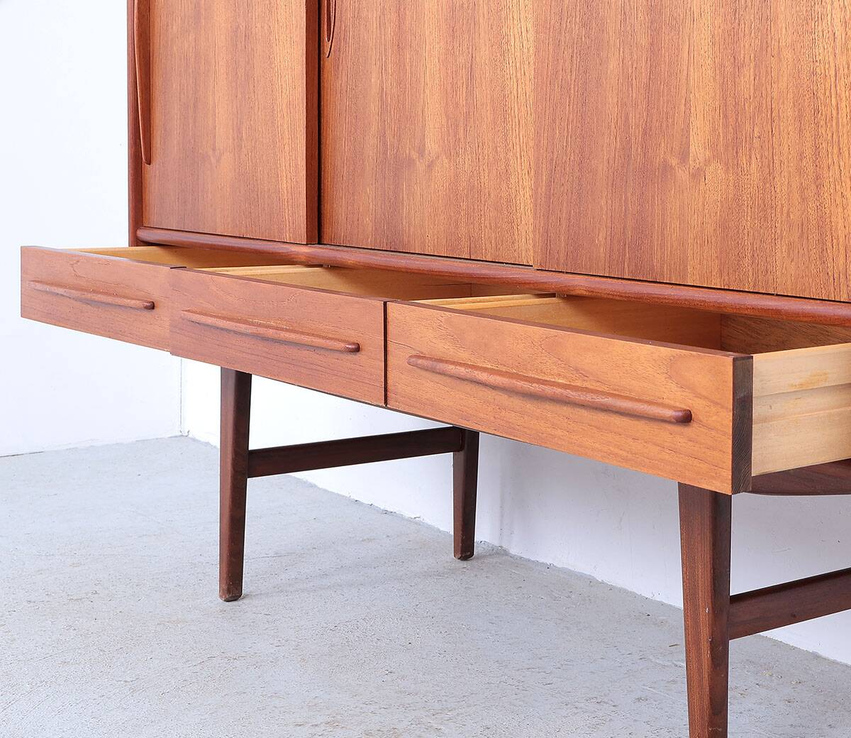Danish design teak highboard with sliding doors, 1960s