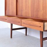 Danish design teak highboard with sliding doors, 1960s