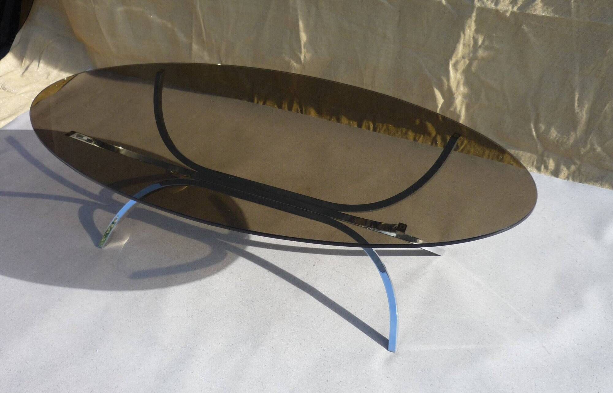 Table basse ovale verre et acier