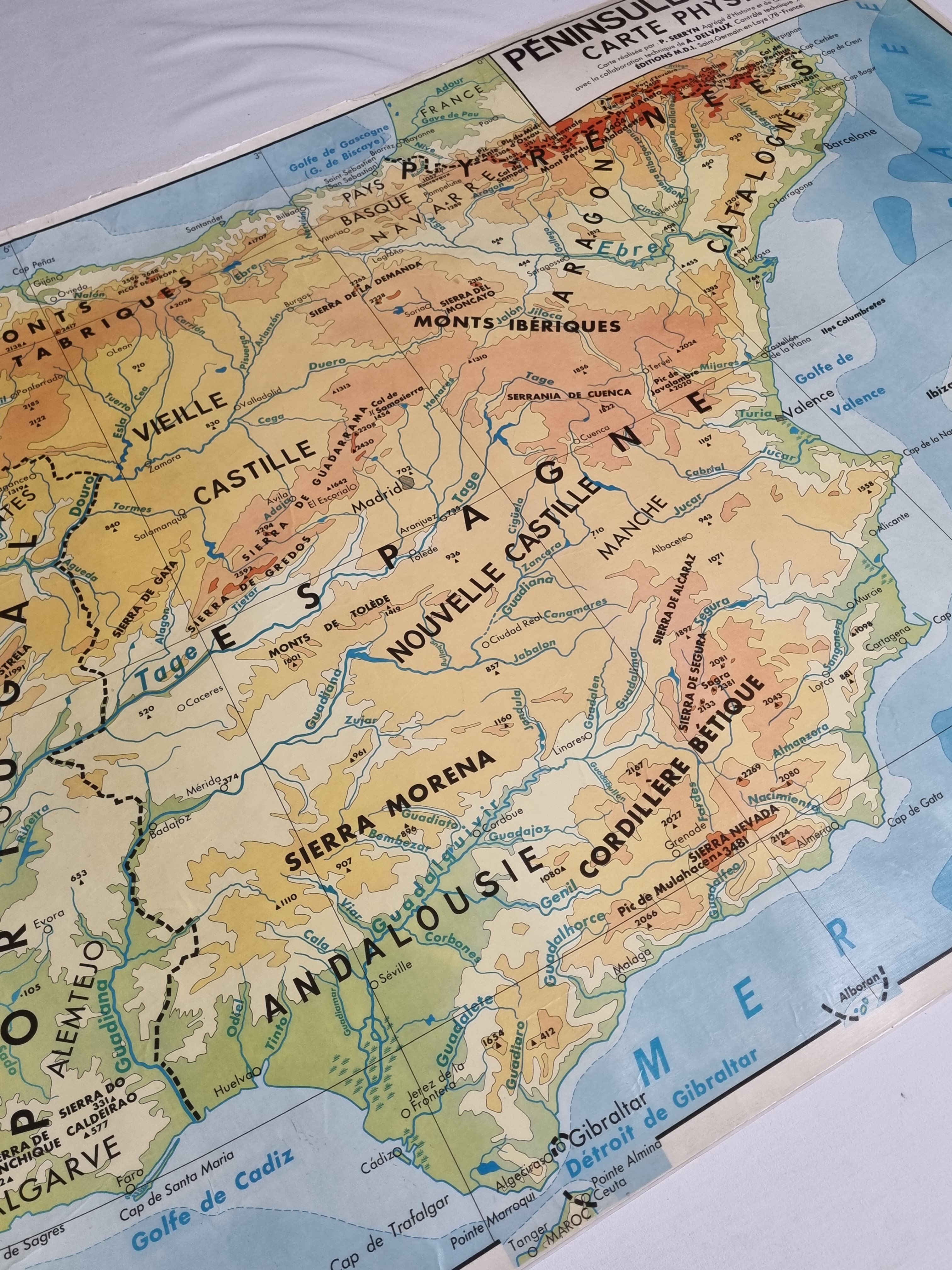 MDI Pedagogical Map, 1966, physical map of the Iberian Peninsula