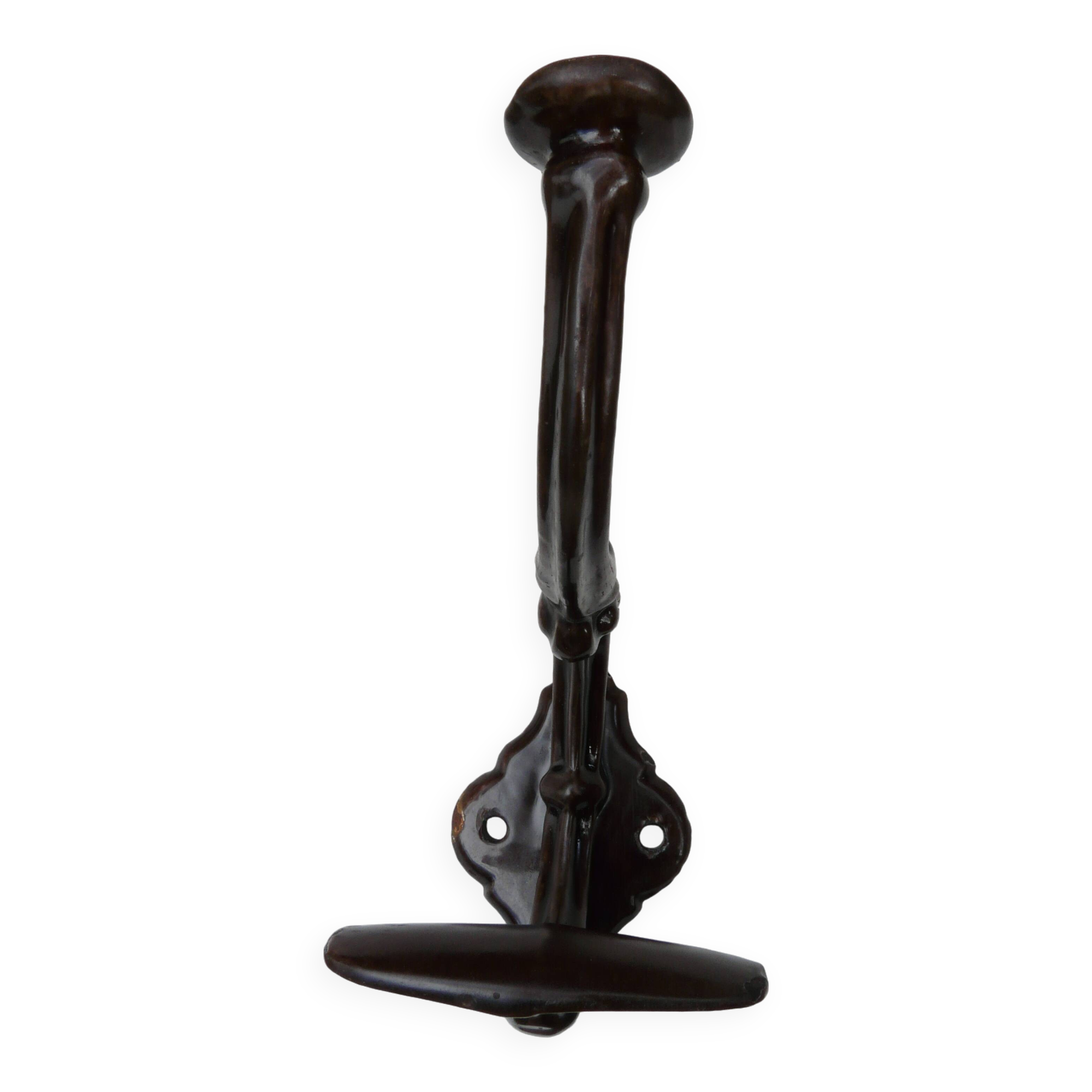 Art Nouveau period coat rack, 1910, in enamelled cast iron, brown