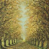 Large Vintage Painting on Canvas Perspective Trees Signed
