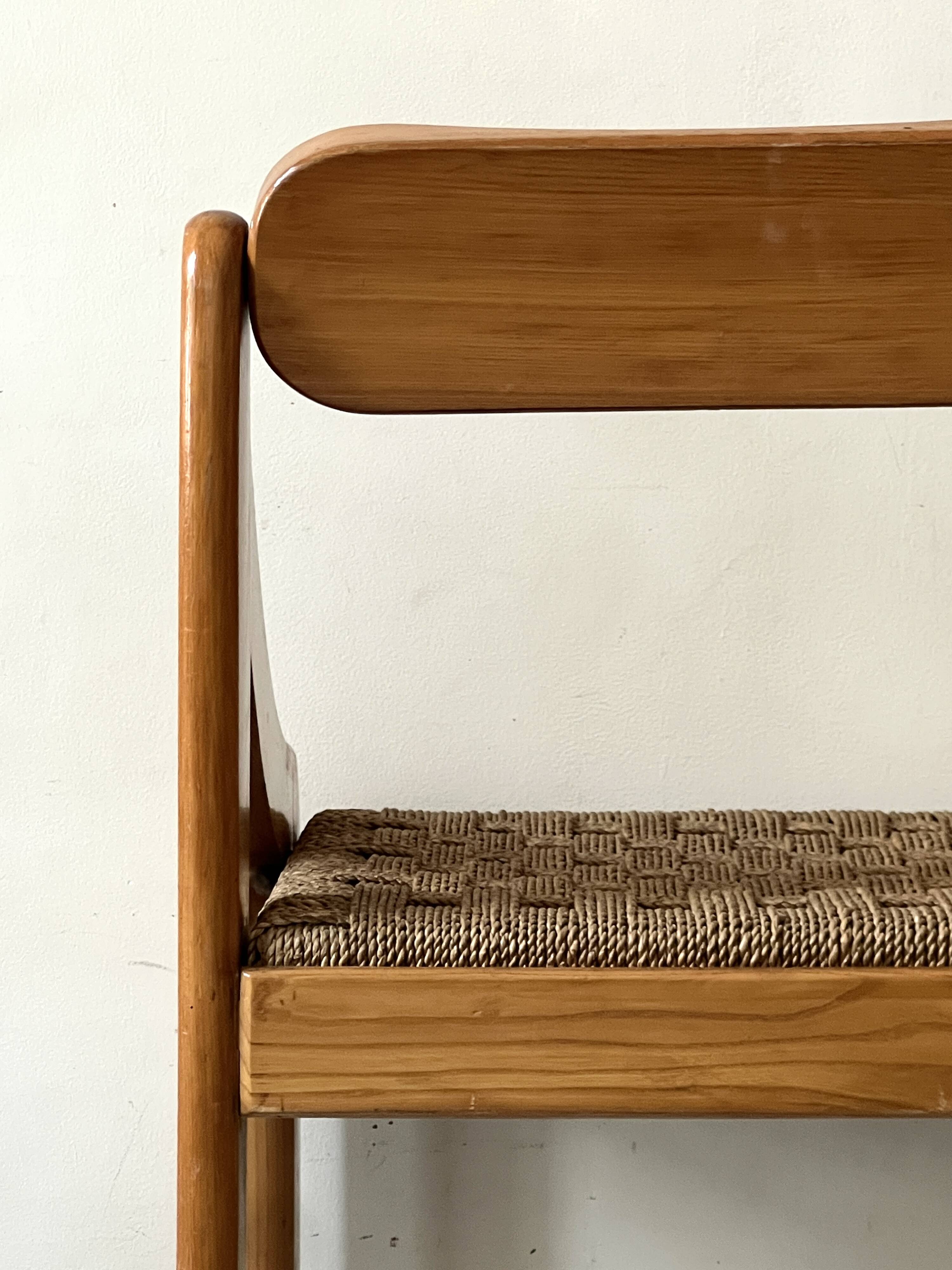 Chaise scandinave vintage en orme et corde tressée, design 1950